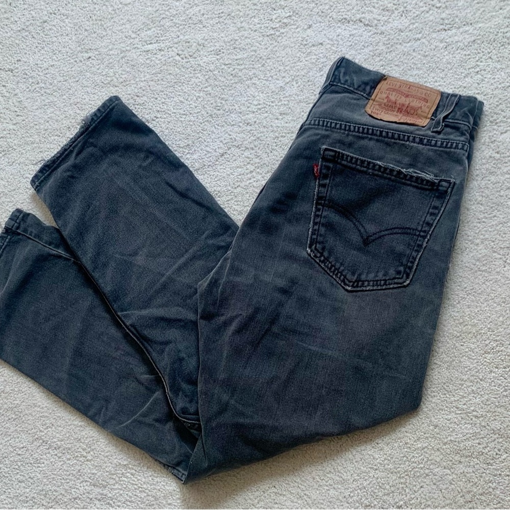 Vintage Levi’s Black Denim 505 Straight Leg Distressed Jeans 34x30